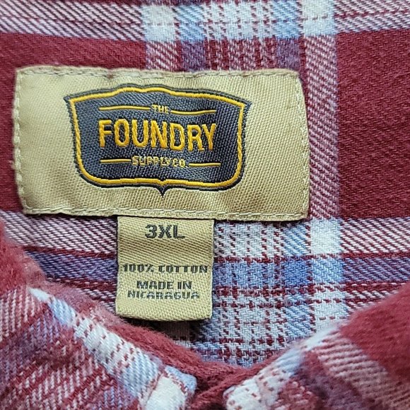 The Foundry Flannel Shirt Men 3XL Red Gray Plaid Button Up Long Sleeve *Read* - Picture 11 of 14